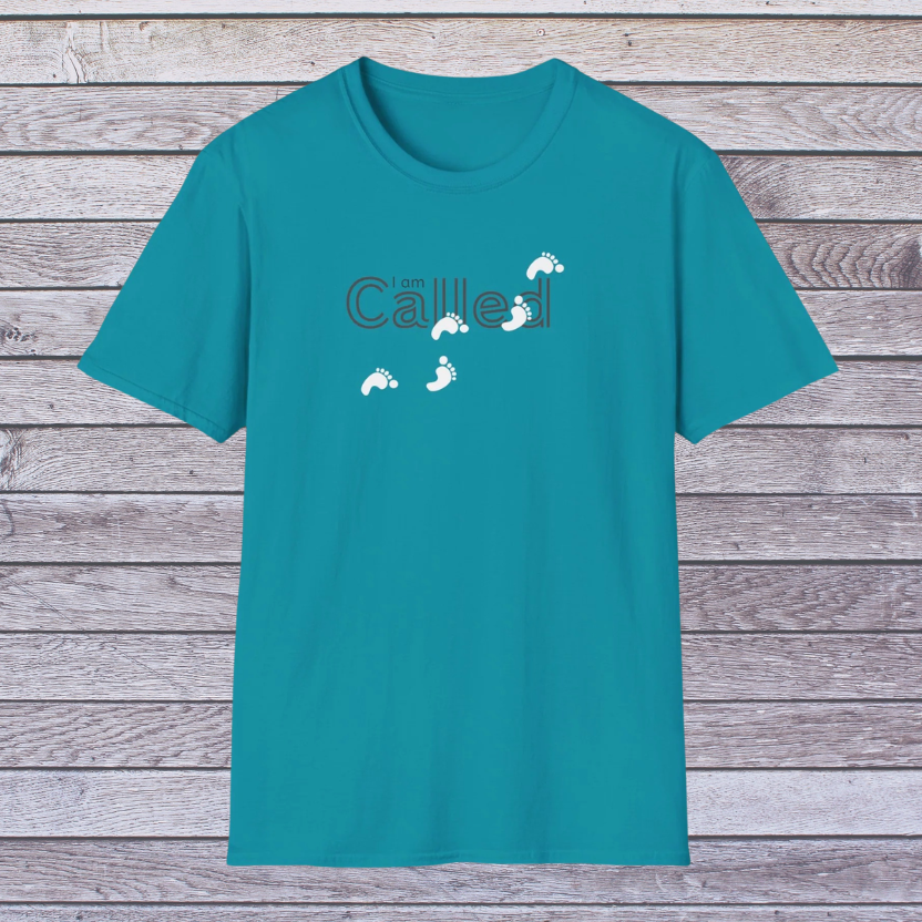 Tropical Blue Teal t-shirt with text and graphics on a wooden surface