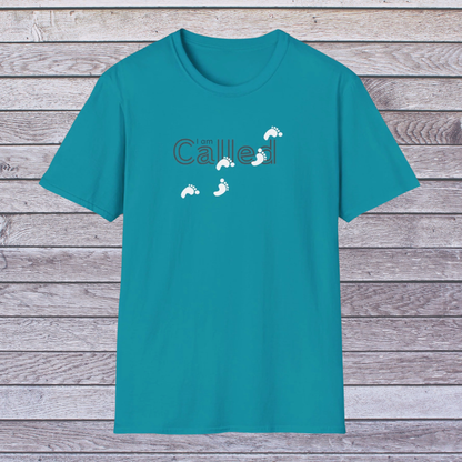 Tropical Blue Teal t-shirt with text and graphics on a wooden surface