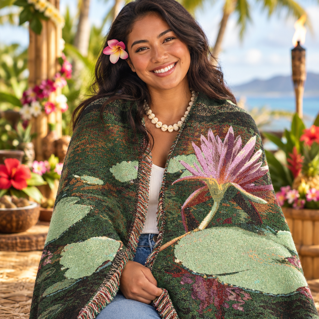 Water Lily | Woven Blanket | Hawaii Botanical Cotton Throw
