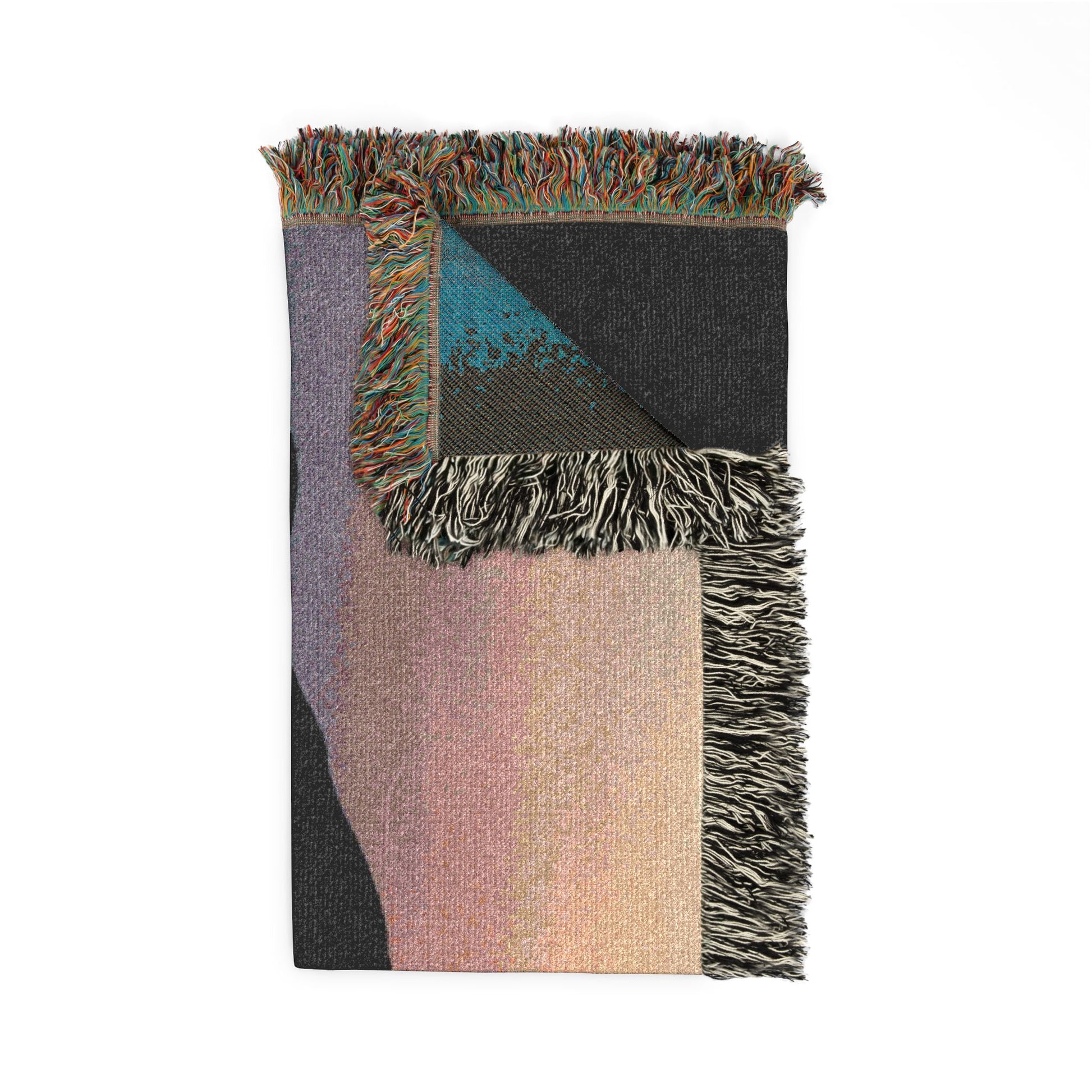 Horses Silhouette Sunset Kentucky woven blanket with fringe on a white background, folded