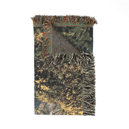 Multnomah Falls woven blanket with fringes, folded