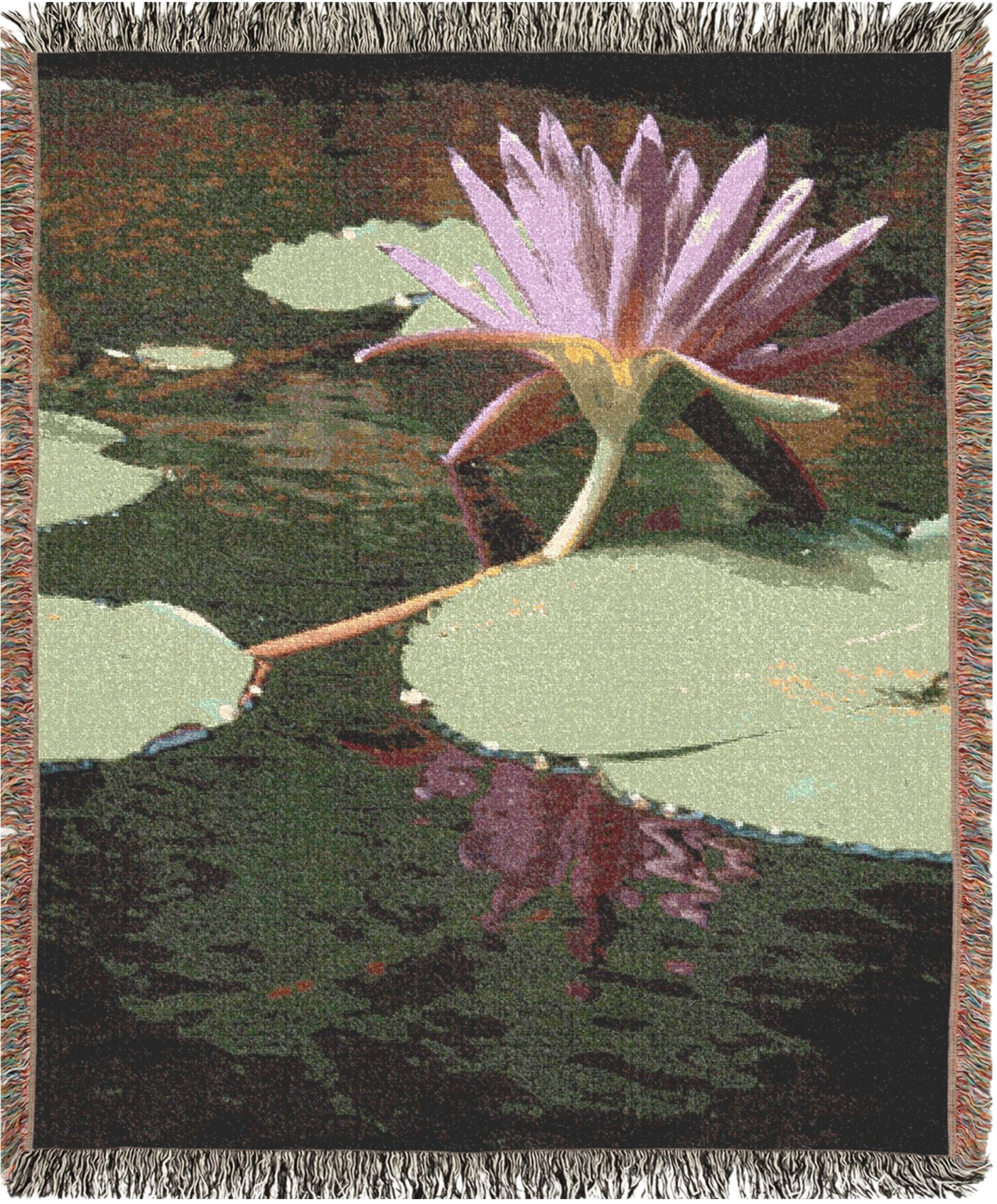 Pink-Water-Lily woven blanket with a water lily design in a pond
