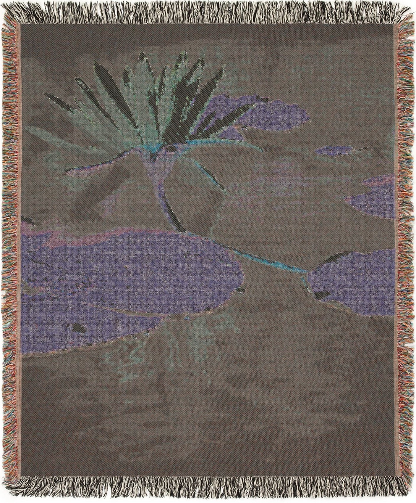 Pink-Water-Lily from Hawaii woven blanket floral design, back view.
