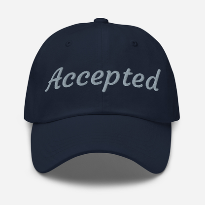 Navy cap with 'Accepted' text on a white background