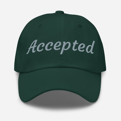 Spruce cap with 'Accepted' text on a white background