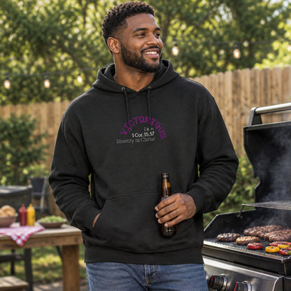 Black hoodie with the word "Victorious" 