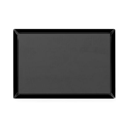 Black rectangular tray on a white background