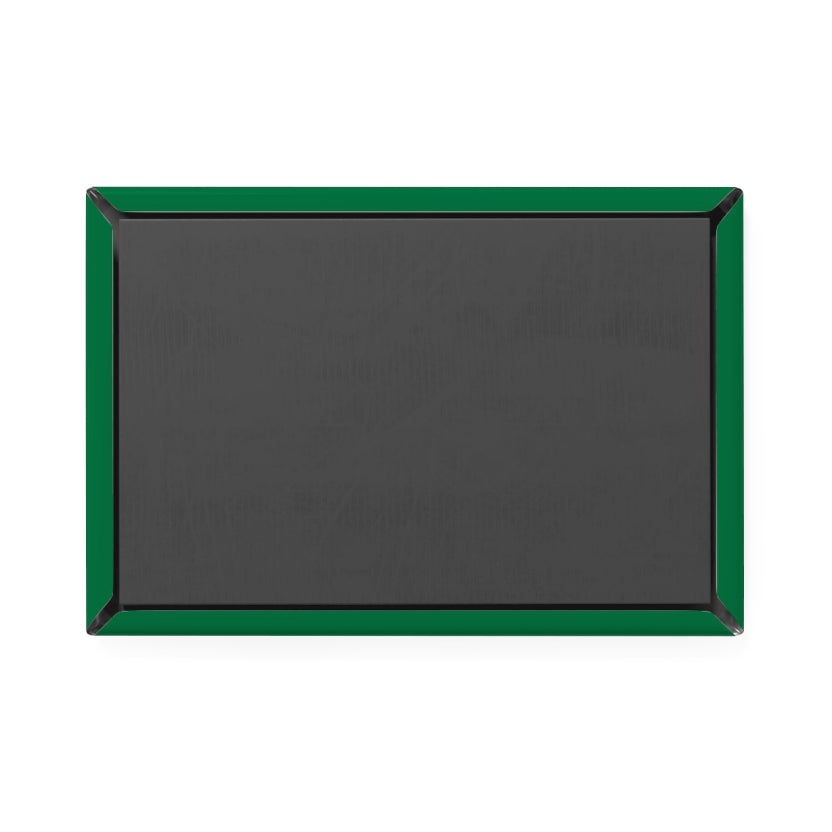 Black rectangular board with a green frame on a white background