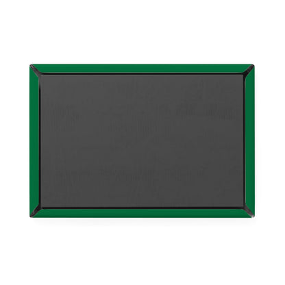 Black rectangular board with a green frame on a white background