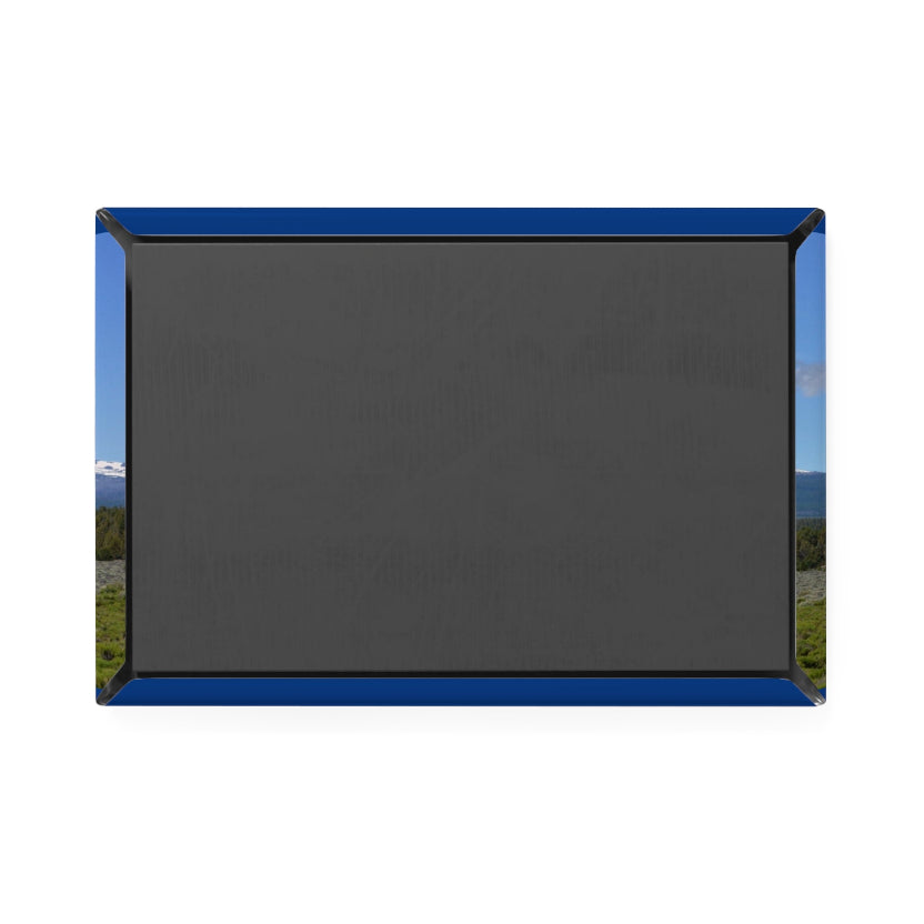 Black outdoor screen with blue frame on a white background