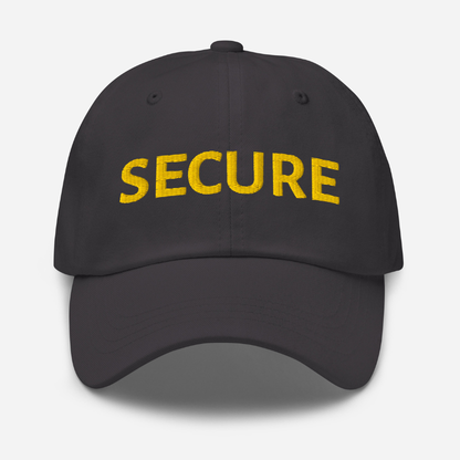 Dark Grey cap with 'SECURE' in yellow on a white background