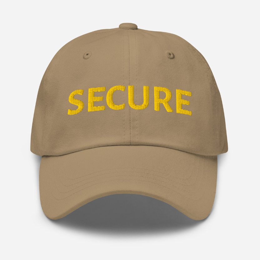 Khaki Brown cap with gold emblem on a white background