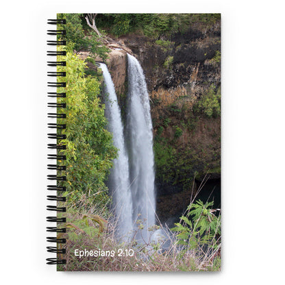 Notebook with a waterfall design and 'Ephesians 2:10' text on the cover