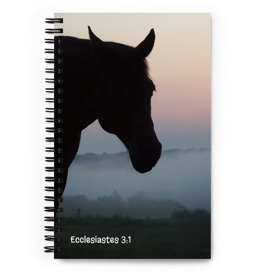 Notebook with a Kentucky horse silhouette and 'Ecclesiastes 3:1' text on a sunset background