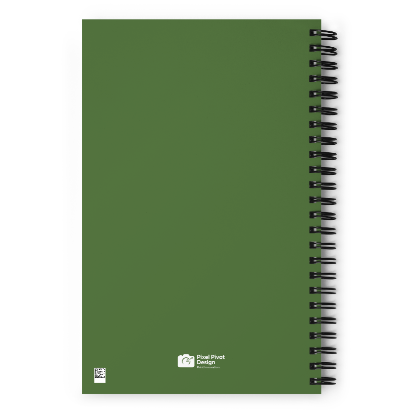Green notebook with spiral binding on a white background