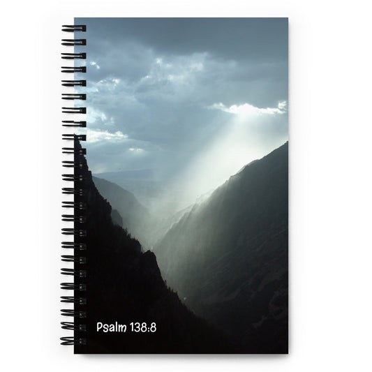 Notebook with mountain and sky design in Utah featuring Psalm 138:8 text